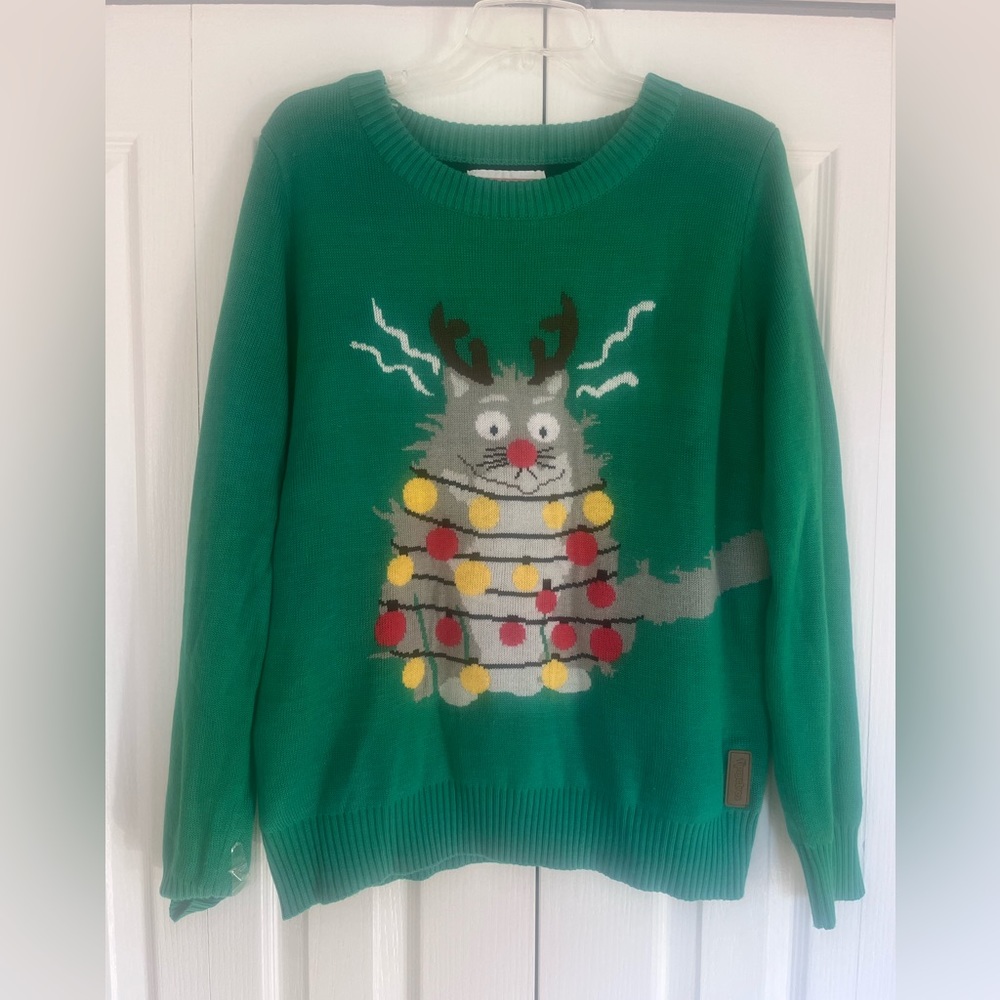Tipsy Elves Ugly Christmas Sweater— Cat with Socket.